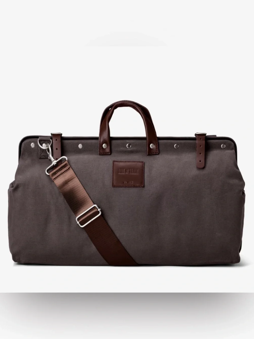 Men's Charcoal Canvas Duffel weekender bag with Brown Leather Trim